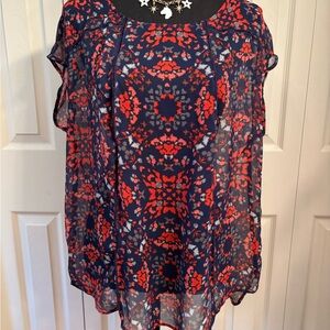 a.n.a Red and Blue Patterned Blouse